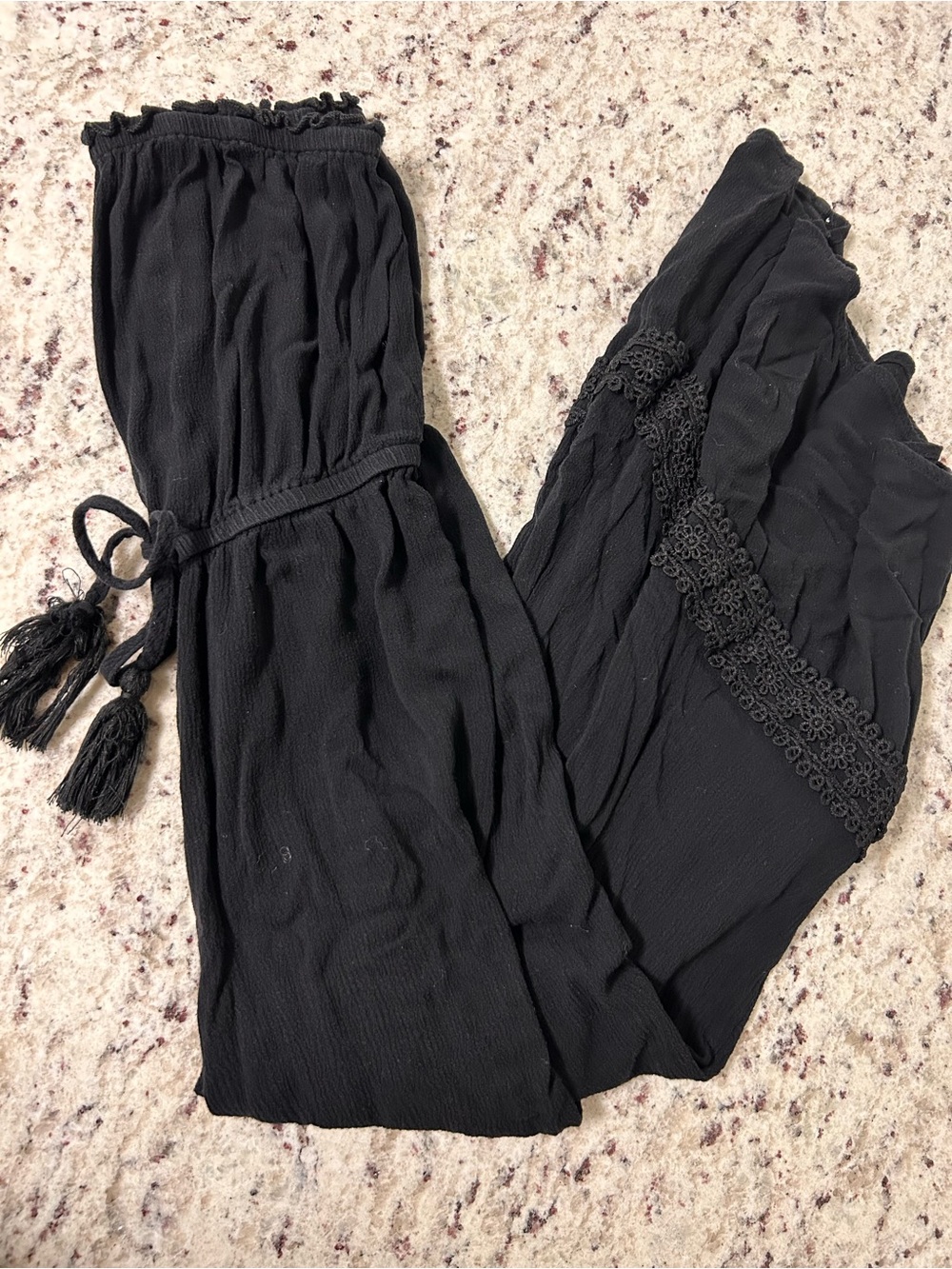 Charlotte Russe Black Ruffled Elastic Waist Jumpsuit